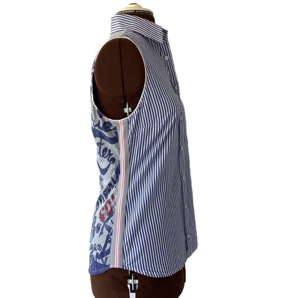 Fornarina Stiped Sleeveless Button Front with Beaded Appliques - Picture 7 of 9